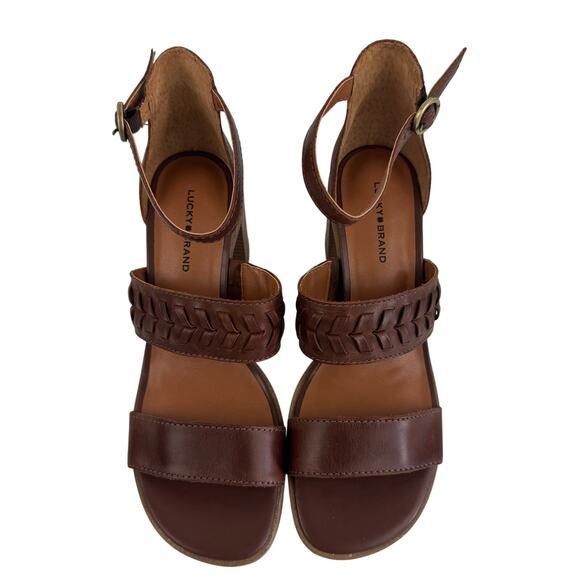 LUCKY BRAND SERENAY LEATHER BLOCK HEELED SANDALS IN BROWN NWOB WOMEN'S SIZE 8 - Picture 4 of 14
